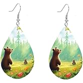 Teardrop Earrings For Women Animals Butterfly Pink Aqua Rainbow Pattern Double-Sided Dangle Earring for Women, Lightweight Wood Earrings Birthday Friendship Jewelry