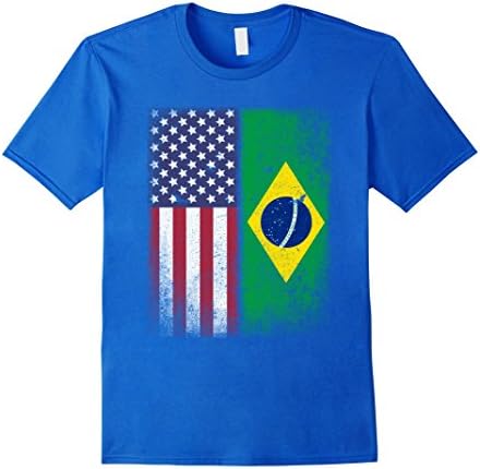 Mens Brazilian American Flag T-shirt Brazil Pride Heritage Tee Large Royal Blue