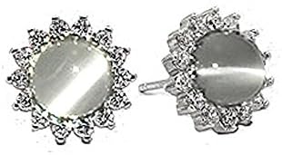 Moonstone Earrings, AAA CZ, 925 Solid Women's Sterling Silver Earrings, Stud Earrings