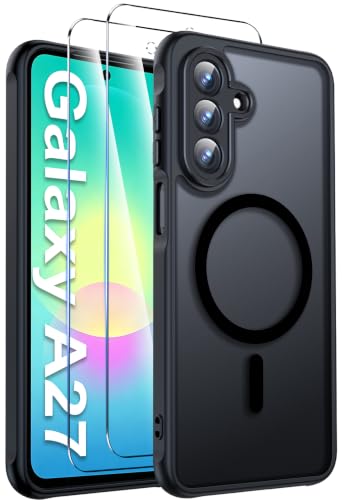 Yohii Funda para Samsung Galaxy A27 5G Magnética Compatible con Magsafe, con 2 Piezas Cristal Templado, [Protección de Cámara] Translúcida Mate Trasera, Fina Antigolpes Carcasa, Negro