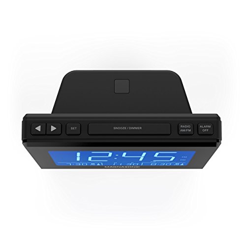 Magnasonic Alarm Clock Radio with USB Charging for Smartphones & Tablets, Auto Dimming, Dual Gradual Wake Alarm, Battery Backup, Auto Time Set, Large 4.8" LED Display, AM/FM (CR63)