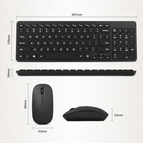 Kit Teclado e Mouse Sem Fio 2.4GHz Slim Ultra Fino, Conexão USB, Alcance Longo, Silencioso, Compatível com Windows, Notebook e PC