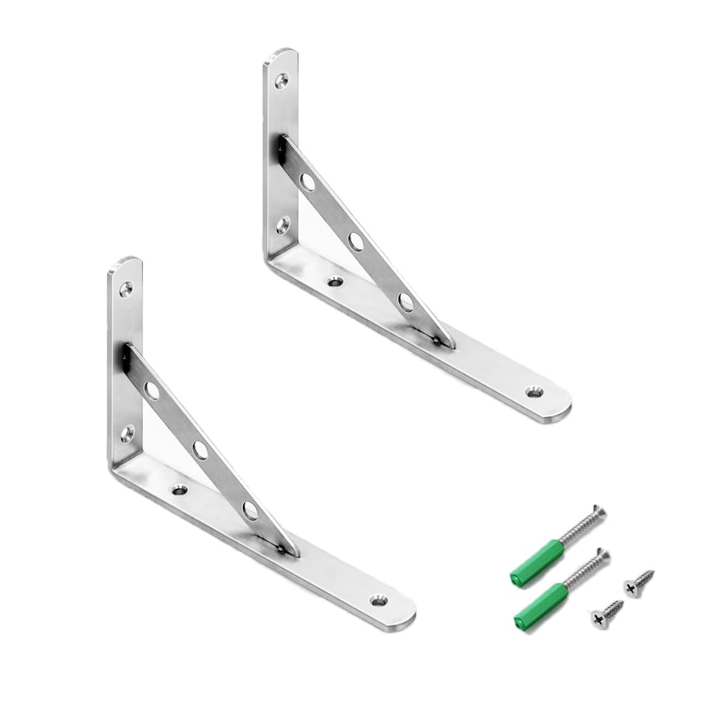 zalati Shelf Brackets 2pcs L Bracket Supports Metal Pegs for Wood Glass Bookshelf Cabinet Cupboards - Heavy-Duty, 20 cm