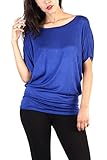 Love Melrose Womens Short Kimono Sleeve Boat Neck Dolman Tunic Top Side Shirring