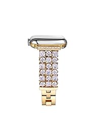 transhare hecho a mano lujoso elegante Bling Rhinestone Diamantes correa De Repuesto con cierre de acero inoxidable para Apple Watch Serie 3, Serie 2, Serie 1, Deporte, Edtion, Dorado   42mm