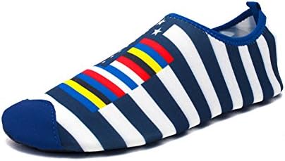YCJUJU Men And Women's Barefoot Quick-Dry Water Sports Shoes For Swim, Walking, Yoga, Lake, Beach, Garden, Park, Driving, Boating (L, White&amp;Blue)