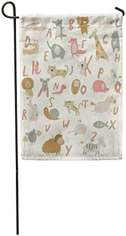 Semtomn Garden Flag Baby Zoo Alphabet Cute Animals in Cartoon Elephant Giraffe Unicorn Home Yard House Decor Barnner Outdoor Stand 28x40 Inches Flag