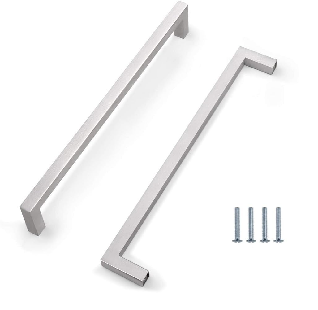 Dreneco 2 Pack Kitchen Door Handles, Drawer Knobs, Cabinet Handles Stainless Steel Square Kitchen Cupboard Handles, 256mm, Silver (Screws Included)
