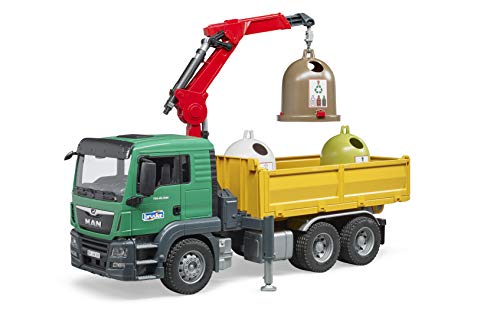 bruder 03753 - Man TGS Kran LKW mit 3 Altglascontainern & Flaschen - 1:16 Lastwagen Laster Kranwagen – Bild 4