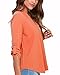 Face N Face Women's Summer V Neck Solid Loose Casual Cuffed Long Sleeve Blouses Large Orange