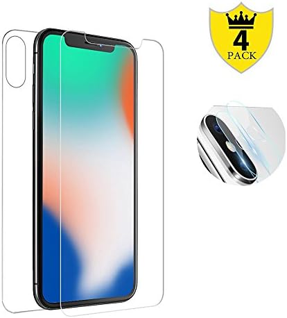 [4-Pack] iPhone X Screen Protector front and back and Camera Lens Protector, Full High Clear Ultra thin iPhone X/iPhone 10 Back Tempered Glass Screen Protector [Case Friendly] [Bubble-Free] Black
