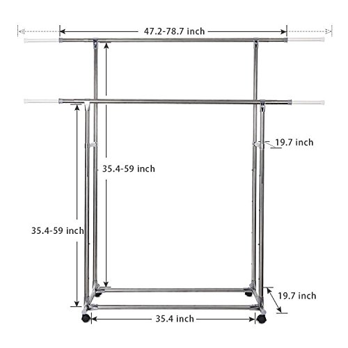 ATBAY Clothes Rack Double Rod Extendable All-Metal Heavy Duty Garment Rack with brake wheel