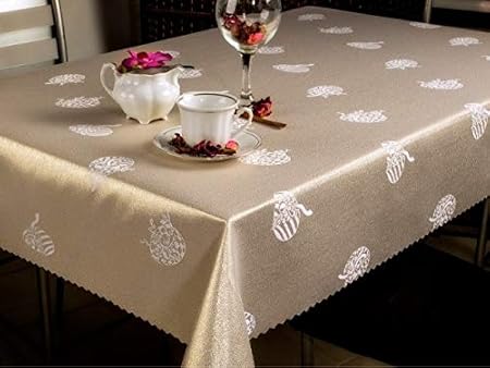 Euromat Zweiseitige Fleckenresistente Tischtücher Fleckschutz abwaschbar Ostern 1391 Gold Weiß Oval (160x200 cm)