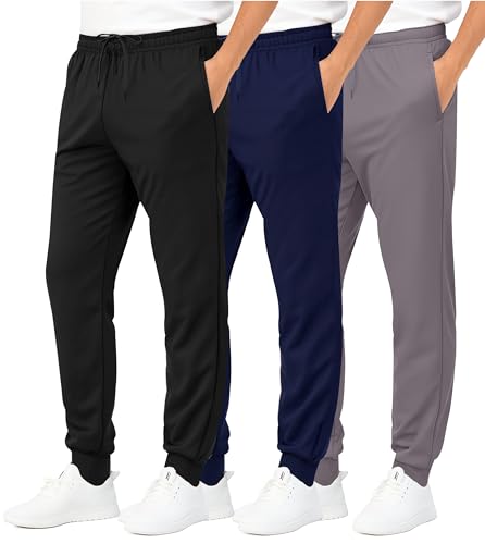 Real Essentials 3 Pack: Boys' Athletic Jogger Sweatpants - Kids Teens Youth Active Sports Pants with Pockets (Sizes 5–18)