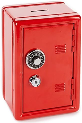 Locker-Style Coin Bank Locker Safe with Combination Lock and Key (Red)