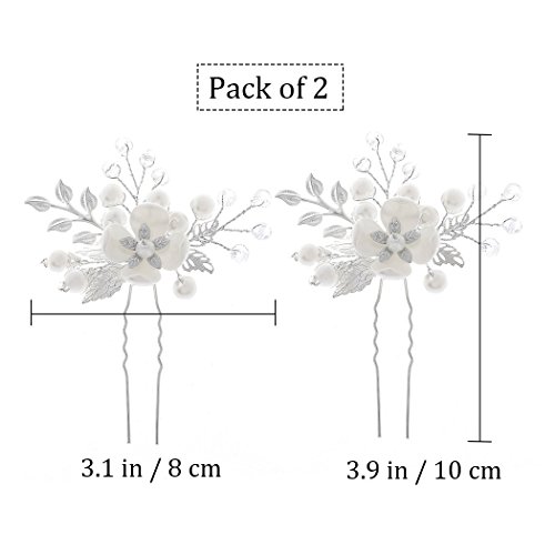 Barogirl Wedding Hair Pins Silver Floral Hair Pin Clip Leaf Wedding Hair Accessories for Brides and Bridesmaids (Set of 2)
