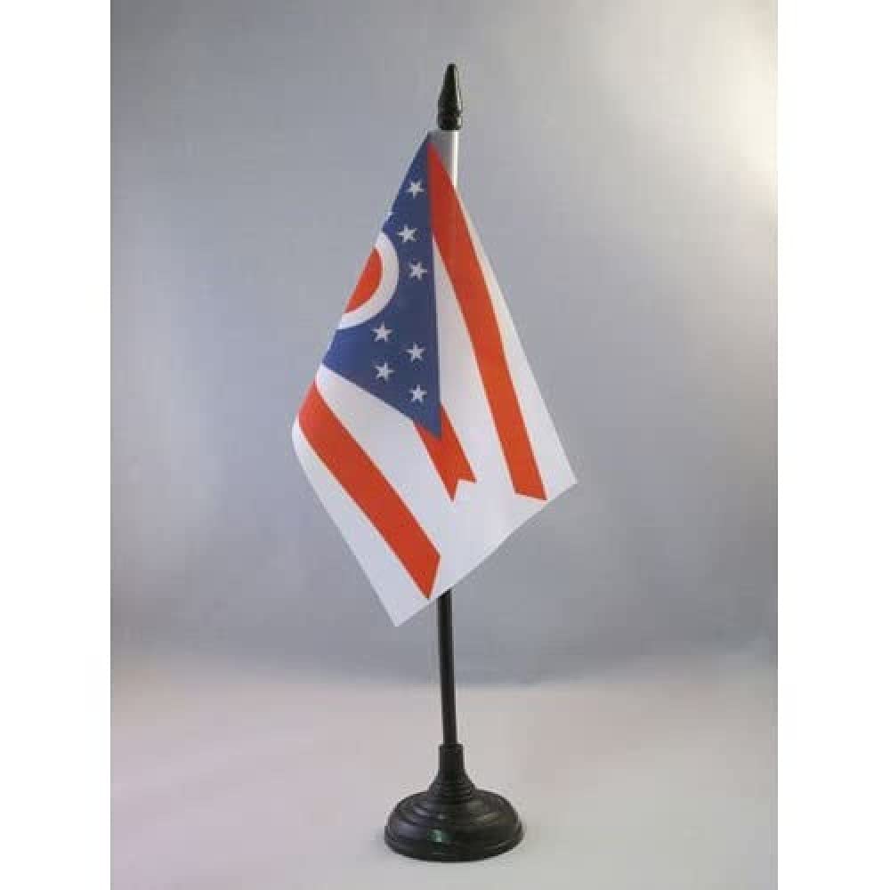AZ FLAG - Ohio Table Flag 4'' x 6'' - US state of Ohio Office Mini Banner 100% Polyester 15 x 10 cm - Mini Desk Flag with 10'' Pole and Black Plastic Base