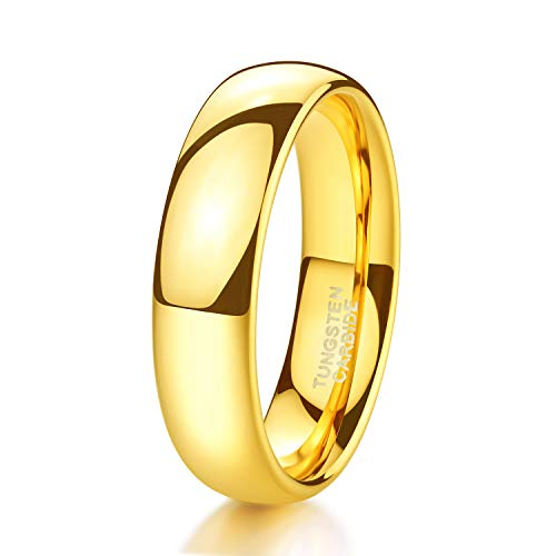 Shuremaster 6mm 24k Gold Plated Tungsten Ring Wedding Band High Polished Domed Comfort Fit Size 13
