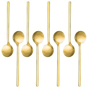 SourceTon Mini-theelepel, roestvrij staal, verguld, 8 stuks, set voor koffie, suiker, dessert, cake, ijs, soep…