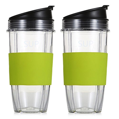 SUP Replacement Parts for Nutri Ninja Blender, 24oz Multi-Serve Cup and Sip & Seal Lid with Silicone Sleeve for Nutri Ninja Blender Auto IQ 1000w(Green, 2 Pack)