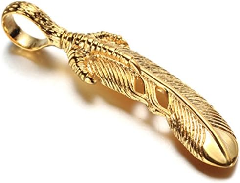 Golastartery Mens Punk Vintage Gold Titanium Steel Feather Tag Pendant Eagle Claw Necklace With 50CM Chain(Gold)