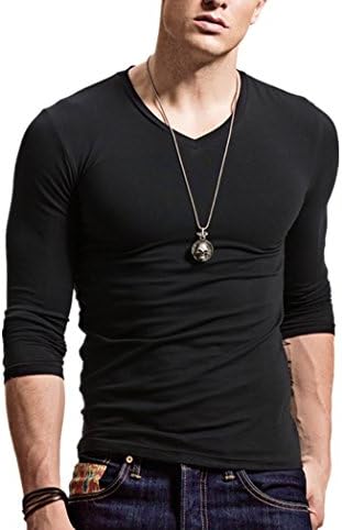 JoJo Home Men's Casual Basic Fashion T Shirt, Athletic Shirt Long Sleeve V Neck O Neck Tee (Black, XXXL)