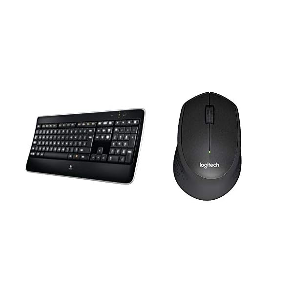 Logitech-K800-Illuminated-Wireless-Keyboard-Black-M330-Silent-Plus-Wireless-Mouse-24-GHz-with-USB-Nano-Receiver-1000-DPI-Optical-Tracking-3-Buttons-Black Logitech K800 Illuminated Wireless Keyboard, AZERTY French Layout