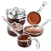 SHINEURI Nonstick Ceramic Copper 10 Pieces Cookware Set, Aluminum Pots and Frying Pans Set,Sauce pan with Handle & Lid and Steamer for Induction, Gas, Electric and Stovetops