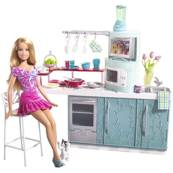 barbie doll kitchen set amazon