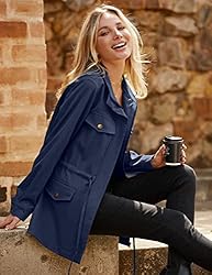 MEROKEETY Womens 2022 Fall Safari Utility Zip Up
