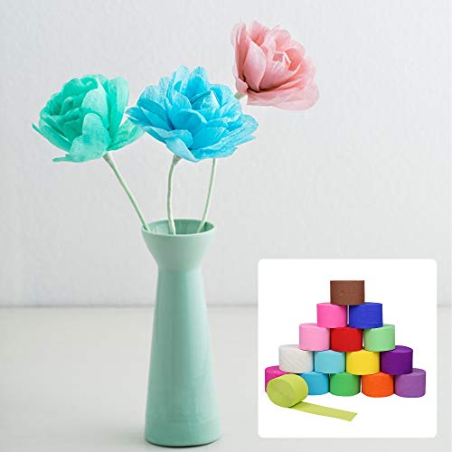 16 Rolls 489.6 Yard Polychromatic Crepe Paper Streamer Backdrop Paper Decorations Rainbow Crepe Paper in 16 Colors, for Party Birthday,Wedding Ceremony,Concert and Various Large Festivals Decoration