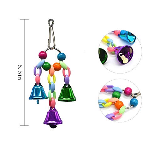 PINCHUANG Bird Swing Toys Bell Colorful Natural Wood Hammock Hanging Perch Small Medium Birds Parakeets Cockatiels Conures Macaws Parrots Love Birds Finches (Style 1-6pcs)