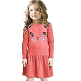 2016 Baby Girls Kids Casual Cat Printed Dresses Children Clothing Princess Dress (4 Years, Red)