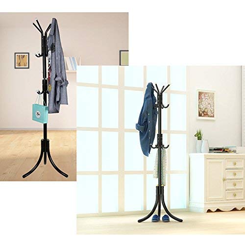 Focux Standing Metal Coat Rack Tree Hat Hanger Holder 12 Hook for Jacket, Umbrella Tree Stand,Purse, Scarf Rack (Black) - Thumbnail 7