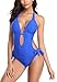 Eomenie One Piece Swimsuits for Women Cutout Tie Back and Side Monokini Halter Bathing Suits Plunge Slimming Swimwear Royal Blue