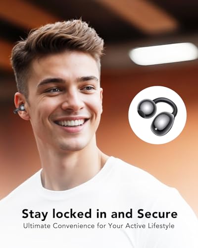 Clip on Bluetooth Earphones Open Ear Earbuds, Air Conduction Wireless Headphones, Ultra-Comfort, Lightweight, Clear Calls, IPX5 Waterproof, with Mic for Phone Sports Workout, Black