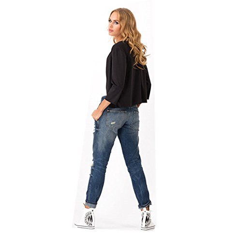 Hellomamma Womens Summer Jacket 3/4 Sleeve Open Front Slim Work Casual Blazer Coat(8072-Black XX-Large)