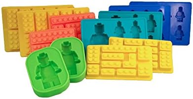 Minifigures + Brick Silicone Ice Cube Trays, Jello, Gummy Candy &amp; Cake Baking Molds For Lego Lovers - 12 Pcs