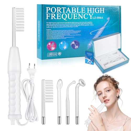 Aparelho Alta Frequência Estética Portátil, Aparelho de Alta Frequência Facial e Capilar com 4 Eletrodos, Kit de Alta Frequência para Tratamentos Faciais e Capilares