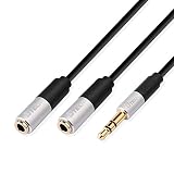 DTECH 5 Feet 3.5mm Male to 2 Female Stereo Audio Headphone Y Splitter Cable 5ft, Earphone Aux Jack Adapter Cord with Gold Plated Plug