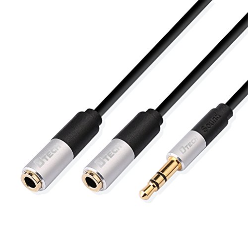DTECH 5 Feet 3.5mm Male to 2 Female Stereo Audio Headphone Y Splitter Cable 5ft, Earphone Aux Jack Adapter Cord with Gold Plated Plug