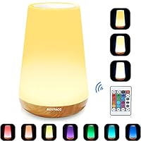 ROYFACC LED Nursery Night Light Touch Lamp Bedside Table Lamp for Kids Bedroom Rechargeable Dimmable with Remote Control and Timing Function Warm White Light + RGB Color Changing