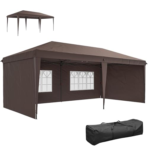 Outsunny 10' x 20' Outdoor Pop Up Canopy Tent Party Tent Instant Shelter W/Carrying Bag, Coffee