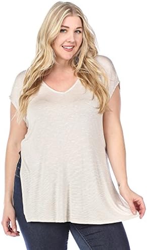 Plus Size Marled Top With Slit Sides (1XL, Beige)