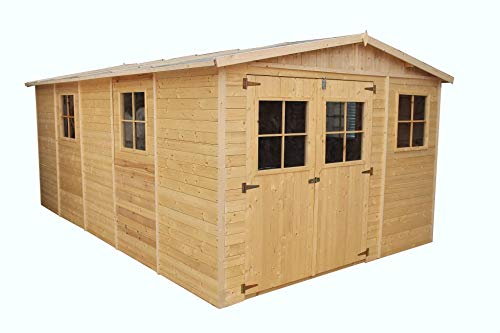 TIMBELA M337 ABRI de Jardin en Bois Exterieur - Chalet en Pin/épicéa- 518x320 cm/15 m²