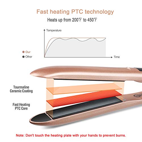 Hair Straightener and Curler, Zealite 2 in 1 Ceramic Flat Iron for Hair - Straightners & Curls with Adjustable Temp from 200℉ - 450℉, Dual Voltage (Gold)