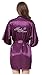 JOYTTON Women's Satin Kimono Robe with Embroidered Maid of Honor Dark Purple M