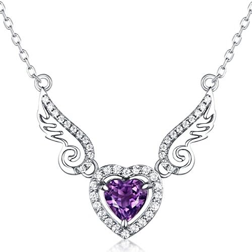 HXZZ Fine Jewelry Women Gifts 925 Sterling Silver Natural Gemstone Swiss Blue Topaz Amethyst Peridot Love Heart Angel Wings Pendant Necklace