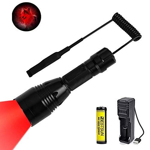 Hunting Torch Red Light, Zoomable Hunting Flashlight with Red LED 350 Yards Long Range Waterproof for Coyote Hog with Remote Pressure Switch and Battery Charger