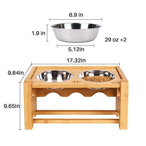 Raised Dog Bowls for Medium Dogs, Adjustable Bamboo Dog Food Bowls Dog
